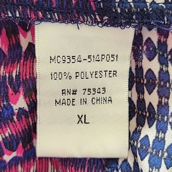 WILLI SMITH Women's Pink Blue 3/4 Sleeve V-Neck Patterned Sheer Blouse size XL - Picture 11 of 12